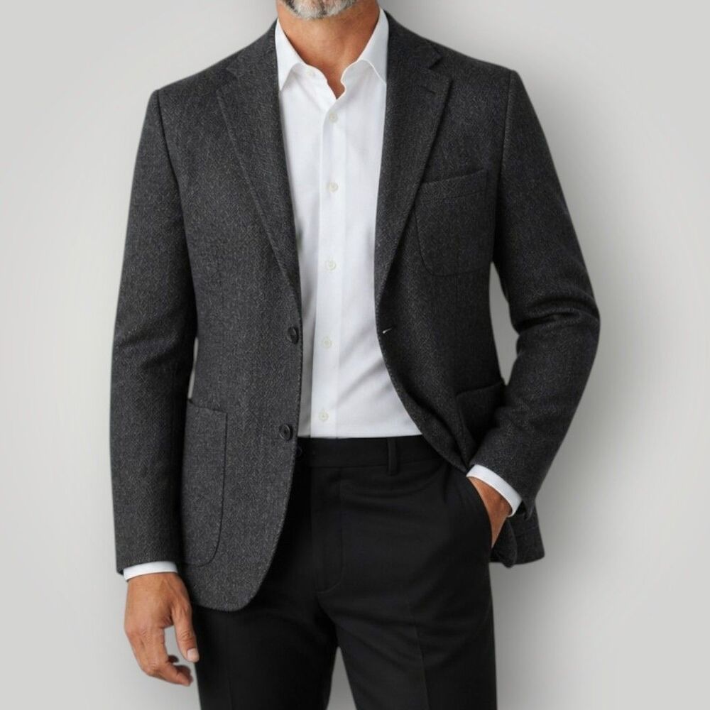 VTG Izod Mens 42R Gray Herringbone Wool Blazer Sport Coat USA Made 2 Button